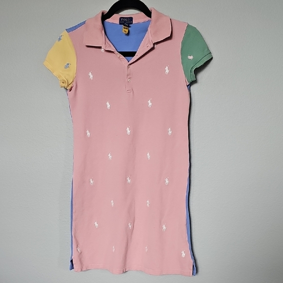 Polo Ralph Lauren Pony Embroidered Colorblock Polo Dress Large 12-14 - Picture 1 of 10